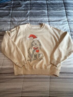 NWOT Beige Holiday Grinch Crewneck Sweater
